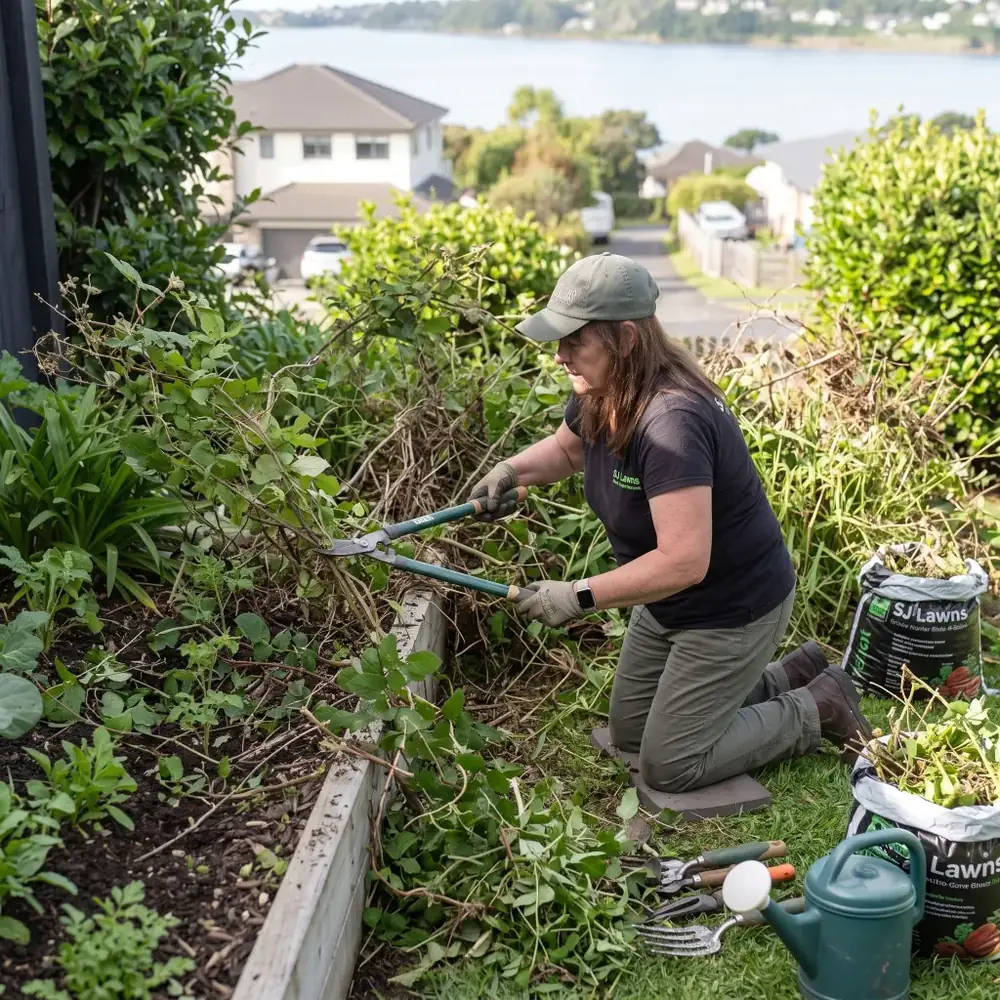 Jenny gardening for SJ Lawns